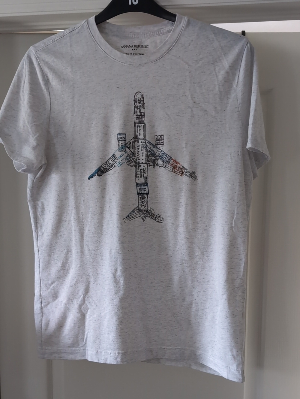 Banana Republic Light Gray Short-Sleeve Tee with Airplane Graphic